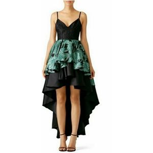 Christian Pellizzari Green Mixed Media High-Low Gown